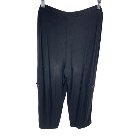 Chico's Womens Pull On Travellers Pants Zip Pocket Crop Stretch Black large 2 - Picture 2 of 10